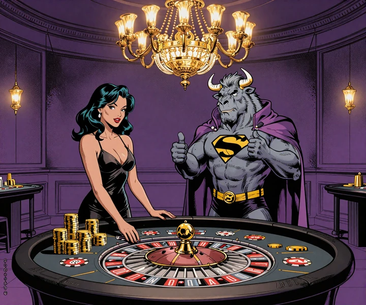 Bizzo Bison Held am Live Roulette Tisch mit echter Croupier-Dealerin